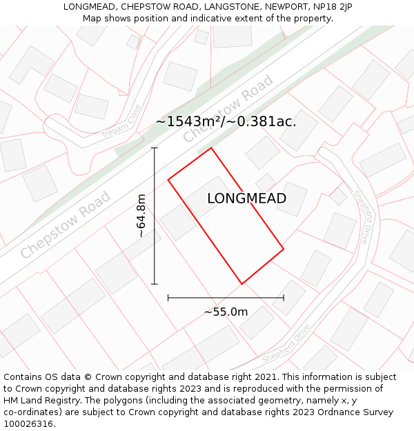 LONGMEAD, CHEPSTOW ROAD, LANGSTONE, NEWPORT, NP18 2JP: Plot and title map