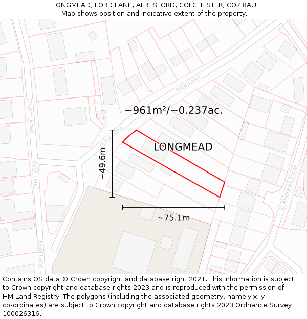 LONGMEAD, FORD LANE, ALRESFORD, COLCHESTER, CO7 8AU: Plot and title map