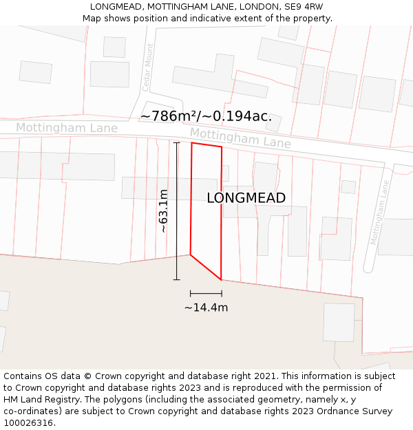 LONGMEAD, MOTTINGHAM LANE, LONDON, SE9 4RW: Plot and title map
