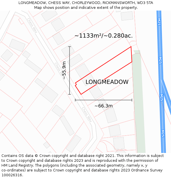 LONGMEADOW, CHESS WAY, CHORLEYWOOD, RICKMANSWORTH, WD3 5TA: Plot and title map