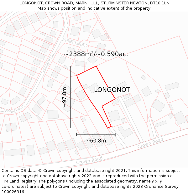 LONGONOT, CROWN ROAD, MARNHULL, STURMINSTER NEWTON, DT10 1LN: Plot and title map
