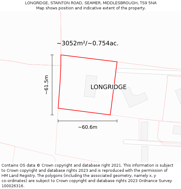 LONGRIDGE, STAINTON ROAD, SEAMER, MIDDLESBROUGH, TS9 5NA: Plot and title map
