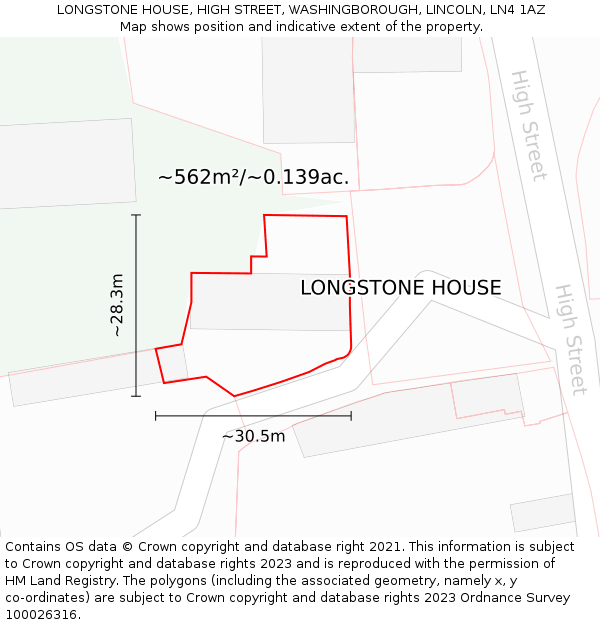 LONGSTONE HOUSE, HIGH STREET, WASHINGBOROUGH, LINCOLN, LN4 1AZ: Plot and title map