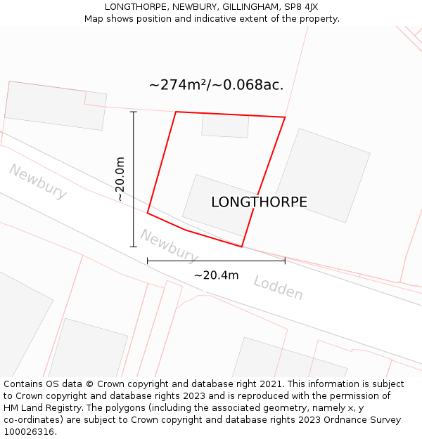 LONGTHORPE, NEWBURY, GILLINGHAM, SP8 4JX: Plot and title map