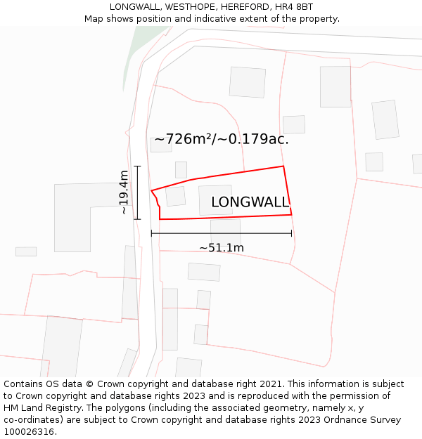 LONGWALL, WESTHOPE, HEREFORD, HR4 8BT: Plot and title map