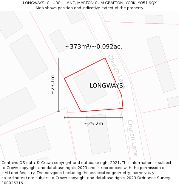 LONGWAYS, CHURCH LANE, MARTON CUM GRAFTON, YORK, YO51 9QX: Plot and title map