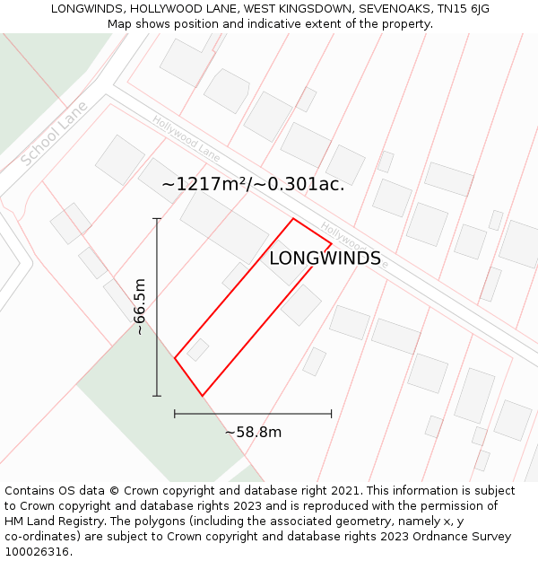 LONGWINDS, HOLLYWOOD LANE, WEST KINGSDOWN, SEVENOAKS, TN15 6JG: Plot and title map