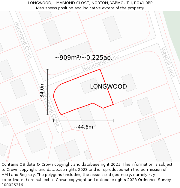 LONGWOOD, HAMMOND CLOSE, NORTON, YARMOUTH, PO41 0RP: Plot and title map
