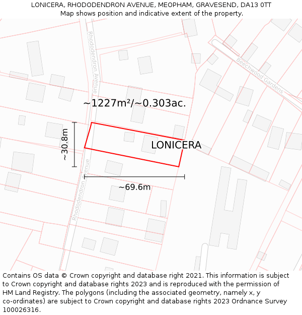 LONICERA, RHODODENDRON AVENUE, MEOPHAM, GRAVESEND, DA13 0TT: Plot and title map