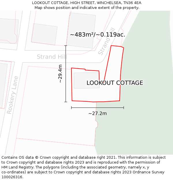 LOOKOUT COTTAGE, HIGH STREET, WINCHELSEA, TN36 4EA: Plot and title map