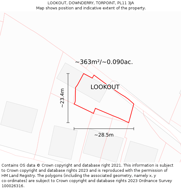 LOOKOUT, DOWNDERRY, TORPOINT, PL11 3JA: Plot and title map
