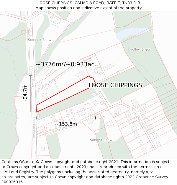LOOSE CHIPPINGS, CANADIA ROAD, BATTLE, TN33 0LR: Plot and title map