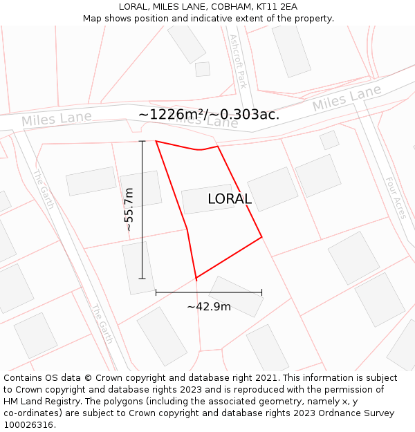 LORAL, MILES LANE, COBHAM, KT11 2EA: Plot and title map