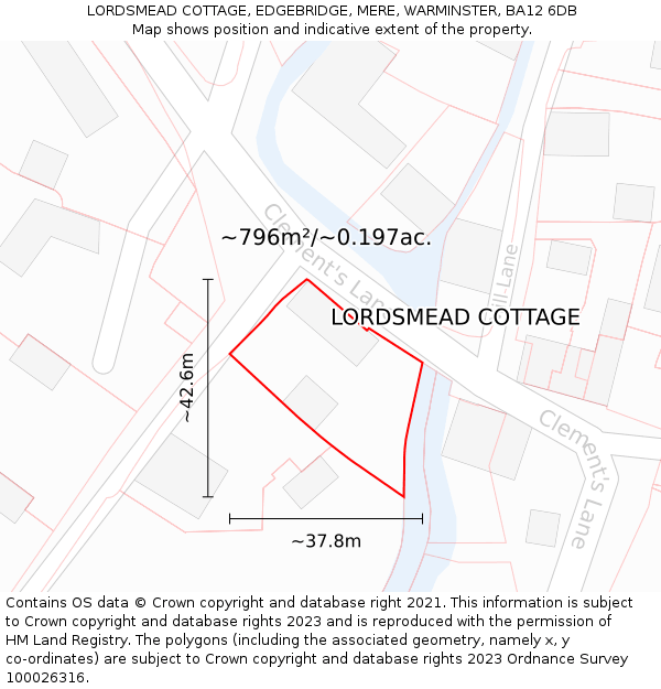 LORDSMEAD COTTAGE, EDGEBRIDGE, MERE, WARMINSTER, BA12 6DB: Plot and title map