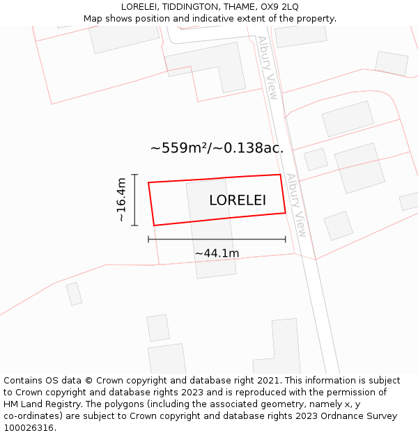 LORELEI, TIDDINGTON, THAME, OX9 2LQ: Plot and title map