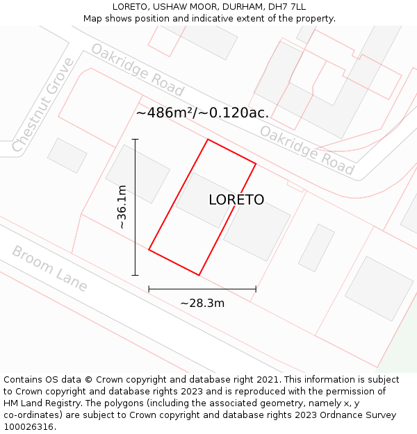 LORETO, USHAW MOOR, DURHAM, DH7 7LL: Plot and title map