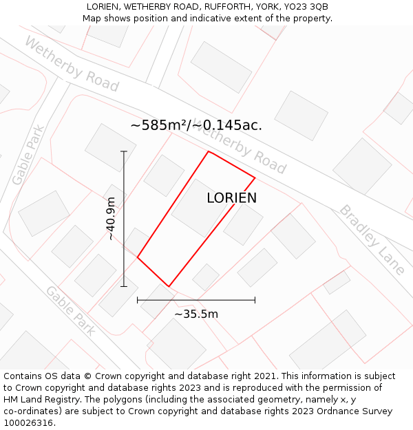 LORIEN, WETHERBY ROAD, RUFFORTH, YORK, YO23 3QB: Plot and title map