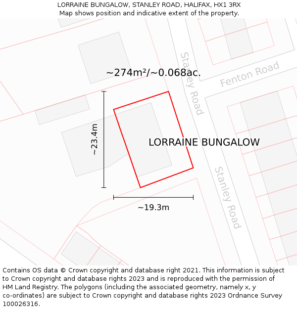 LORRAINE BUNGALOW, STANLEY ROAD, HALIFAX, HX1 3RX: Plot and title map