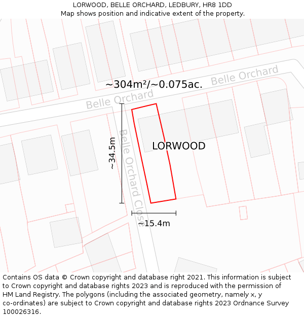LORWOOD, BELLE ORCHARD, LEDBURY, HR8 1DD: Plot and title map
