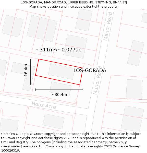 LOS-GORADA, MANOR ROAD, UPPER BEEDING, STEYNING, BN44 3TJ: Plot and title map