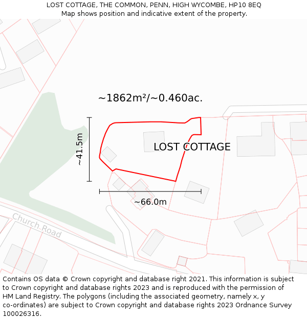 LOST COTTAGE, THE COMMON, PENN, HIGH WYCOMBE, HP10 8EQ: Plot and title map