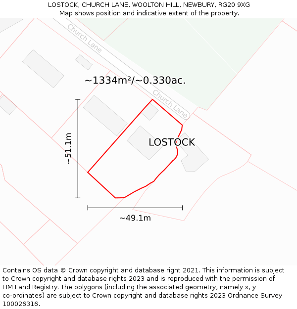 LOSTOCK, CHURCH LANE, WOOLTON HILL, NEWBURY, RG20 9XG: Plot and title map