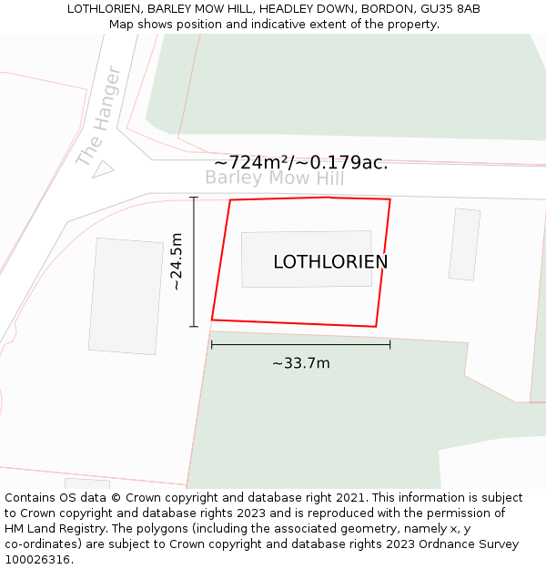 LOTHLORIEN, BARLEY MOW HILL, HEADLEY DOWN, BORDON, GU35 8AB: Plot and title map