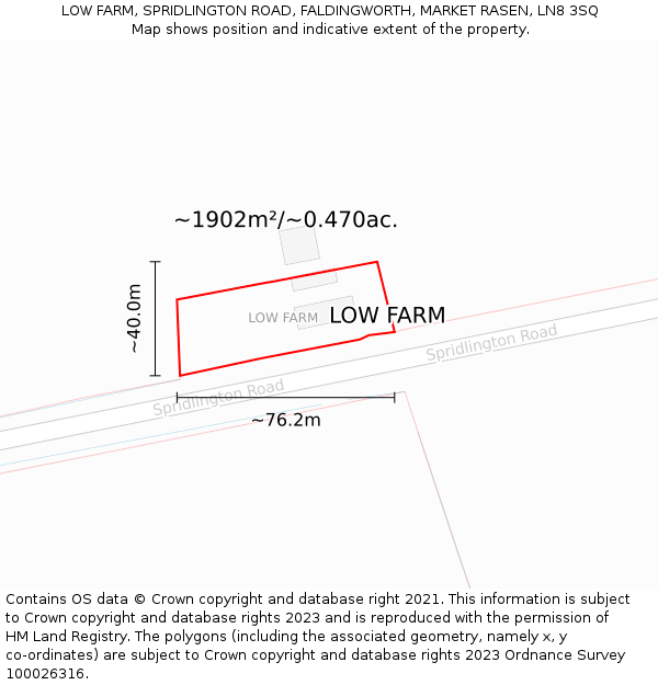 LOW FARM, SPRIDLINGTON ROAD, FALDINGWORTH, MARKET RASEN, LN8 3SQ: Plot and title map