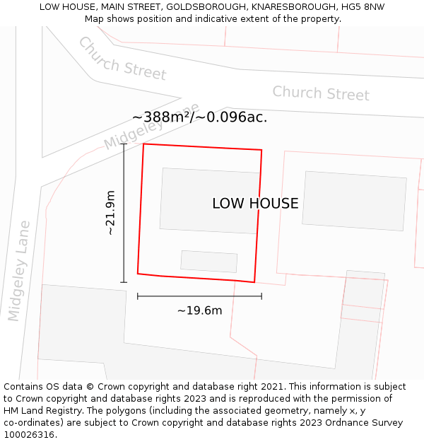 LOW HOUSE, MAIN STREET, GOLDSBOROUGH, KNARESBOROUGH, HG5 8NW: Plot and title map