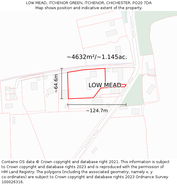 LOW MEAD, ITCHENOR GREEN, ITCHENOR, CHICHESTER, PO20 7DA: Plot and title map