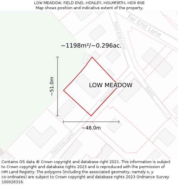 LOW MEADOW, FIELD END, HONLEY, HOLMFIRTH, HD9 6NE: Plot and title map
