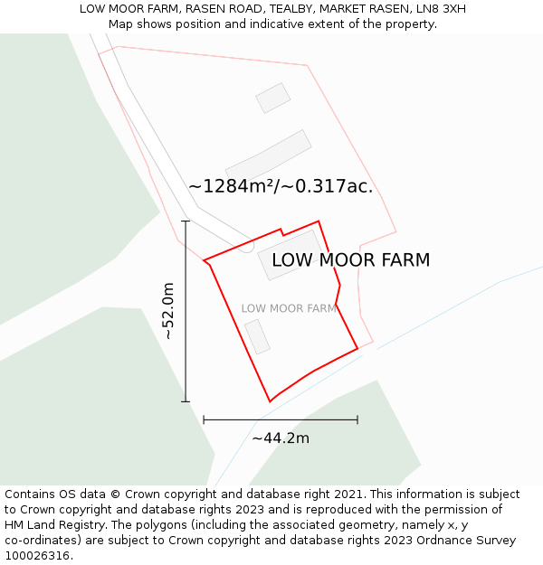 LOW MOOR FARM, RASEN ROAD, TEALBY, MARKET RASEN, LN8 3XH: Plot and title map