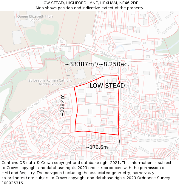 LOW STEAD, HIGHFORD LANE, HEXHAM, NE46 2DP: Plot and title map