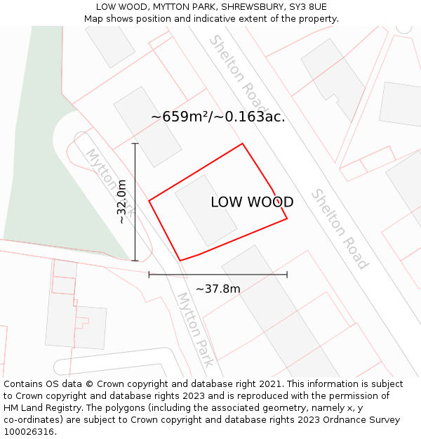 LOW WOOD, MYTTON PARK, SHREWSBURY, SY3 8UE: Plot and title map