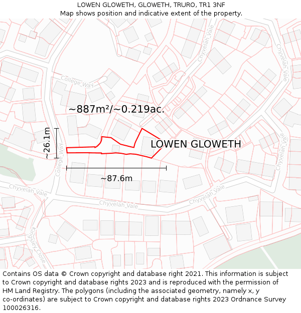 LOWEN GLOWETH, GLOWETH, TRURO, TR1 3NF: Plot and title map