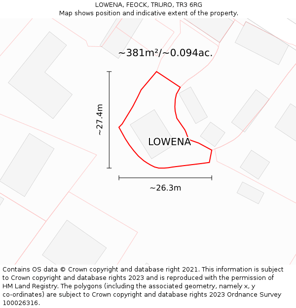LOWENA, FEOCK, TRURO, TR3 6RG: Plot and title map