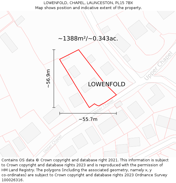 LOWENFOLD, CHAPEL, LAUNCESTON, PL15 7BX: Plot and title map