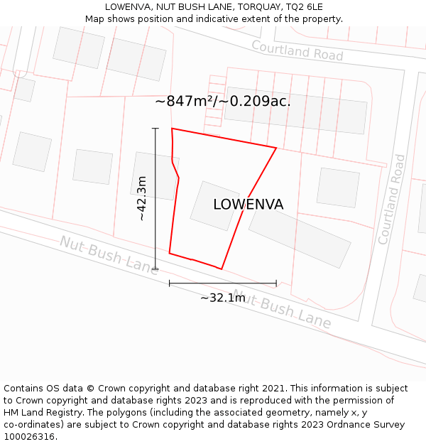 LOWENVA, NUT BUSH LANE, TORQUAY, TQ2 6LE: Plot and title map