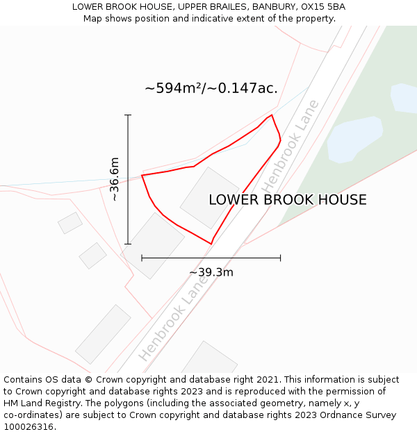 LOWER BROOK HOUSE, UPPER BRAILES, BANBURY, OX15 5BA: Plot and title map