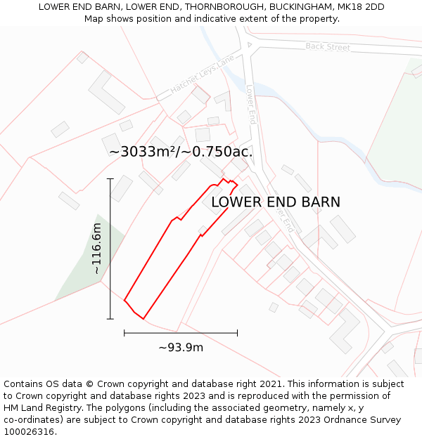 LOWER END BARN, LOWER END, THORNBOROUGH, BUCKINGHAM, MK18 2DD: Plot and title map
