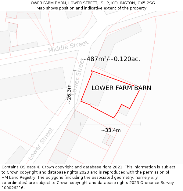 LOWER FARM BARN, LOWER STREET, ISLIP, KIDLINGTON, OX5 2SG: Plot and title map