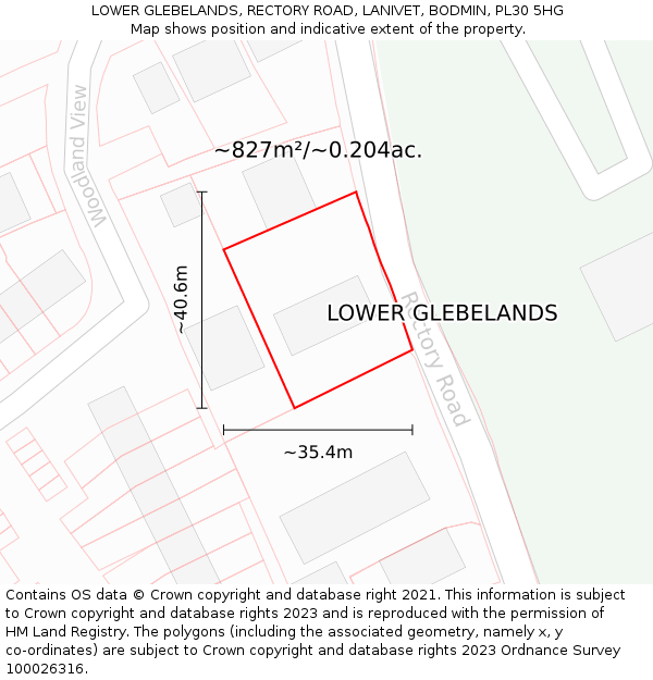 LOWER GLEBELANDS, RECTORY ROAD, LANIVET, BODMIN, PL30 5HG: Plot and title map