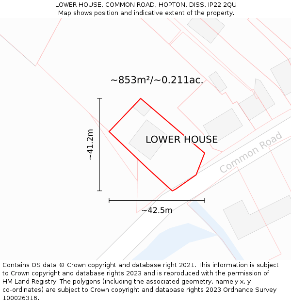 LOWER HOUSE, COMMON ROAD, HOPTON, DISS, IP22 2QU: Plot and title map