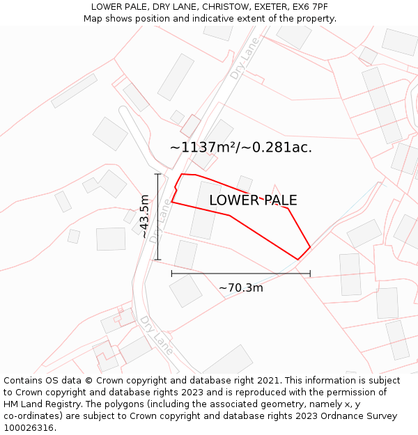 LOWER PALE, DRY LANE, CHRISTOW, EXETER, EX6 7PF: Plot and title map