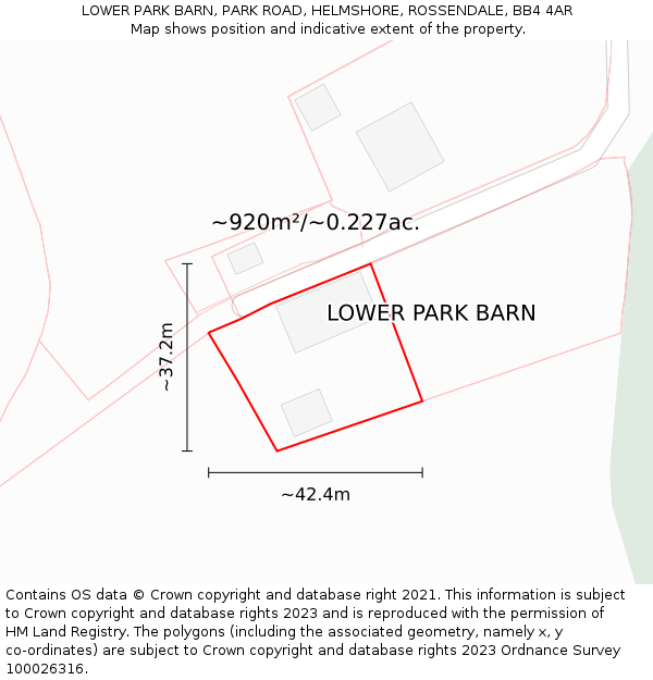 LOWER PARK BARN, PARK ROAD, HELMSHORE, ROSSENDALE, BB4 4AR: Plot and title map