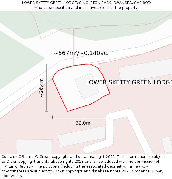 LOWER SKETTY GREEN LODGE, SINGLETON PARK, SWANSEA, SA2 8QD: Plot and title map
