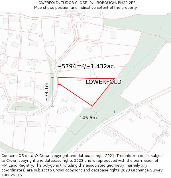 LOWERFOLD, TUDOR CLOSE, PULBOROUGH, RH20 2EF: Plot and title map