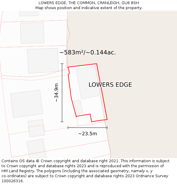 LOWERS EDGE, THE COMMON, CRANLEIGH, GU6 8SH: Plot and title map