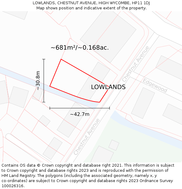 LOWLANDS, CHESTNUT AVENUE, HIGH WYCOMBE, HP11 1DJ: Plot and title map