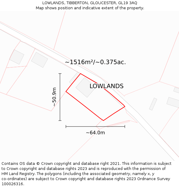 LOWLANDS, TIBBERTON, GLOUCESTER, GL19 3AQ: Plot and title map